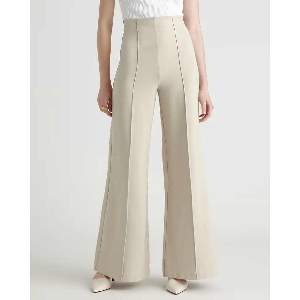Quince High-Waist Wide-Leg Trousers in Light Beige